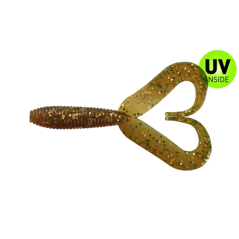 Veilige Betaling Relax Twister Doubletail regulär 7 cm (3") Motoroil Gold Glitter 10 Stück