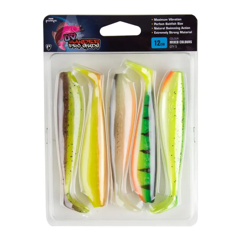 Beperkte Voorraad Fox Rage Zander Pro Shad 12 cm Mixed UV Colour Pack 5 Stück
